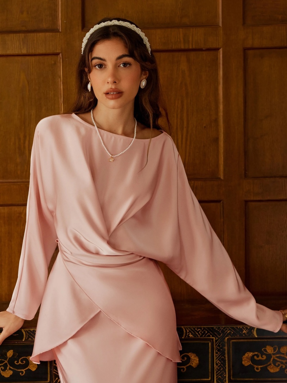 NWT CIDER SATIN BOAT NECK ASYMMETRICAL HEM TOP & MAXI SKIRT SET - Picture 2 of 16